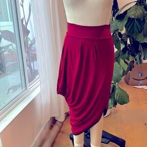 Rare Sexy Deep Red Asymmetrical High Waisted draped knit skirt !